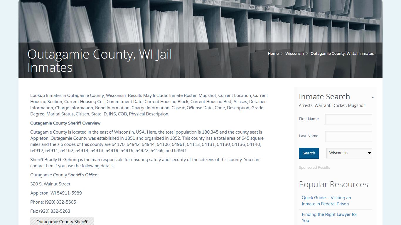Outagamie County, WI Jail Inmates | Name Search